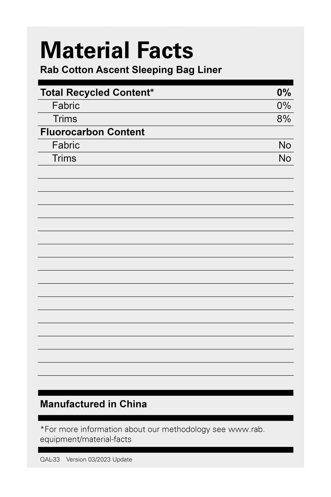 Cotton Ascent Sleeping Bag Liner