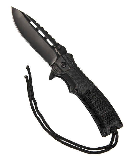 BLACK ONE-HAND KNIFE PARACORD W.FIRE STARTER