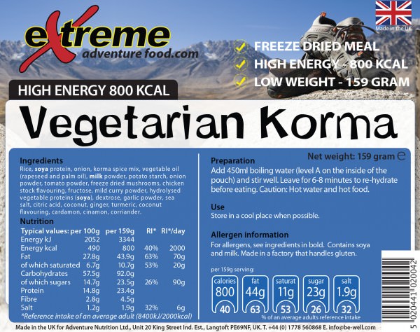 800 Kcal Vegetarian Korma